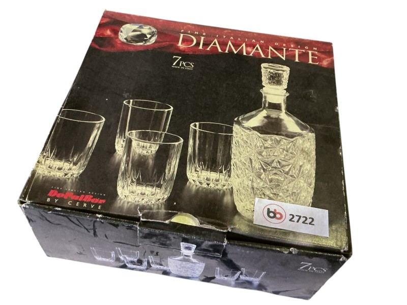 Karaf met zes glazen in doos